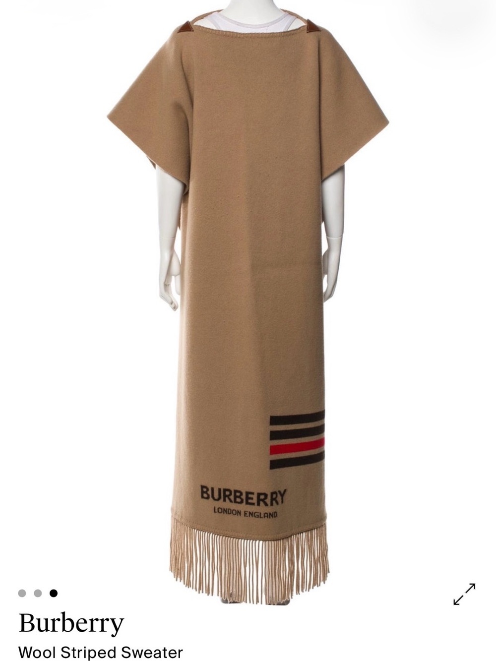 Burberry Camel Wool Fringe Duster with Signature Stripes